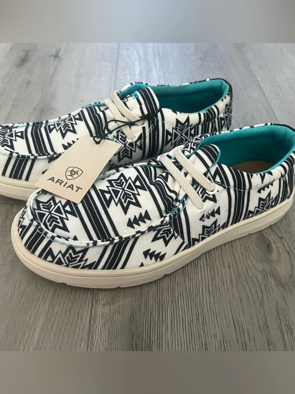 Ariat Hilo Black & White Patterned Kids Sneakers with Teal Lining